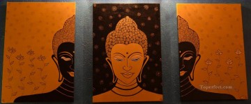 Buddha in orange in set panels Oil Paintings